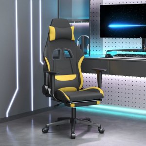 Fotel vidaXL Obrotowy fotel gamingowy z podnóżkiem czarno-jasnożółty tkanina 1