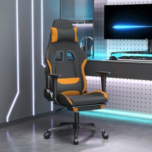 Fotel vidaXL Obrotowy fotel gamingowy z podnóżkiem, czarno-ciemnożółty 1