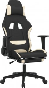 Fotel vidaXL Obrotowy fotel gamingowy z podnóżkiem, czarno-kremowy, tkanina 2