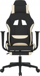Fotel vidaXL Obrotowy fotel gamingowy z podnóżkiem, czarno-kremowy, tkanina 3