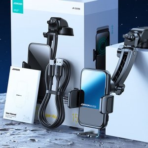 Joyroom Joyroom automatyczny uchwyt samochodowy ładowarka indukcyjna 15W Qi na szybę kokpit deskę czarny (JR-ZS298 dash) 7