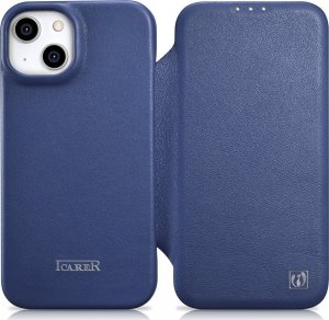 iCarer iCarer CE Premium Leather Folio Case skórzane etui iPhone 14 z klapką magnetyczne MagSafe niebieski (WMI14220713-BU) 1