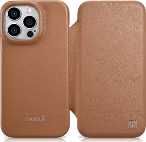 iCarer iCarer CE Premium Leather Folio Case skórzane etui iPhone 14 Pro z klapką magnetyczne MagSafe brązowy (WMI14220714-BN) 1