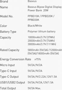 Powerbank Baseus PPBD050301 10000mAh Czarny 3