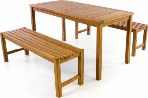 Divero Zestaw ogrodowy ławki i stoł DIVERO - drewno tekowe 1