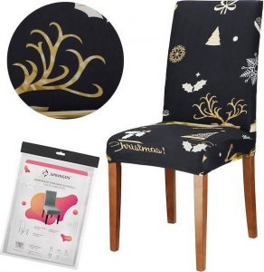 Springos Pokrowiec na krzesło elastyczny świąteczny czarny UNIWERSALNY 14