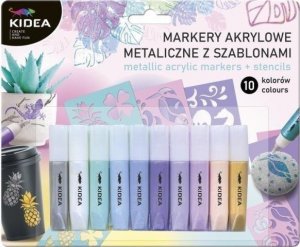 Derform Markery akrylowe metaliczne 10 kolorów z szablonami Kidea 1