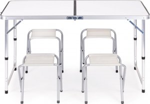 ModernHome Stolik turystyczny stół składany zestaw 4 krzesła Biały 1