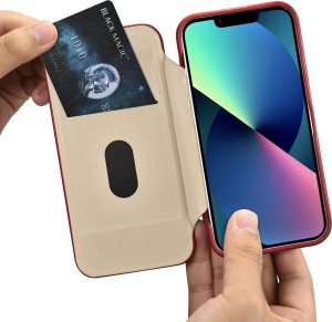 iCarer CE Oil Wax Premium Leather Folio Case skórzane etui iPhone 14 Plus z klapką magnetyczne MagSafe czerwony (AKI14220707-RD) 16