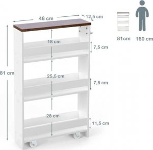Costway Wąski regał łazienkowy na kółkach 48 x 12,5 x 81 cm 3