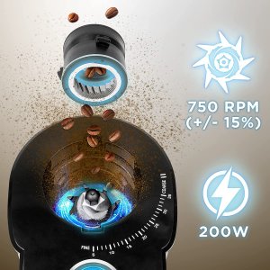 Młynek do kawy Duronic Duronic BG200 Elektryczny żarnowy młynek do kawy 200W | pojemność 200 g |regulacja stopnia zmielenia i czasu | do 12 filiżanek kawy 5