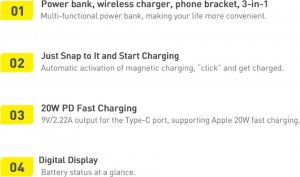 Powerbank Baseus Magnetic Bracket 10000 mAh Biały 3