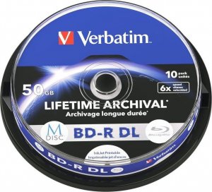 Odtwarzacz Blu-ray Verbatim 1x10 Verbatim M-Disc BD-R BluRay 50GB 6x Speed Cakebox printable 1