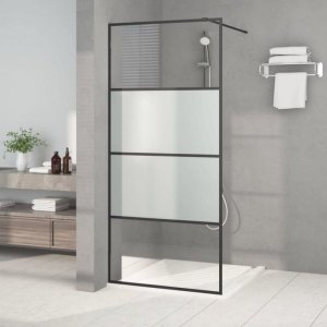 vidaXL Ścianka prysznicowa, czarna, 90x195 cm, półmrożone szkło ESG 1