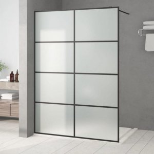 vidaXL Ścianka prysznicowa, czarna, 140x195 cm, mrożone szkło ESG 1