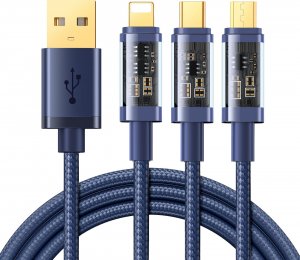 Kabel USB Joyroom USB-A - USB-C + microUSB + Lightning 1.2 m Niebieski (JYR555) 1