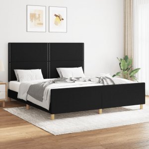 vidaXL vidaXL Rama łóżka z zagłówkiem, czarna, 160x200 cm, obita tkaniną 1