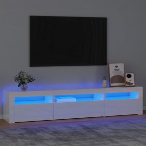 vidaXL vidaXL Szafka pod TV z oświetleniem LED, biała z połyskiem195x35x40 cm 1