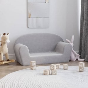 vidaXL vidaXL 2-os. sofa dla dzieci, jasnoszara, miękki plusz 1
