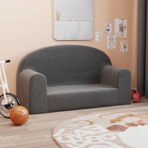 vidaXL vidaXL 2-os. sofa dla dzieci, antracytowa, miękki plusz 1