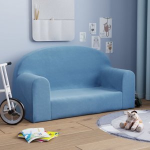 vidaXL vidaXL 2-os. sofa dla dzieci, niebieska, miękki plusz 1