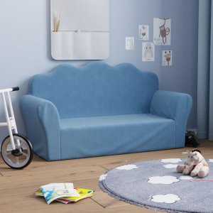 vidaXL vidaXL 2-os. sofa dla dzieci, niebieska, miękki plusz 1