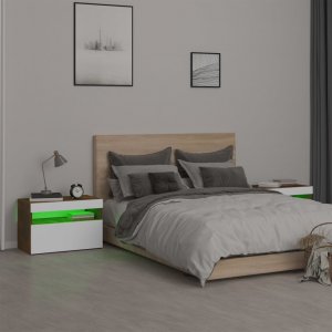 vidaXL Szafki nocne z LED, 2 szt., przydymiony dąb, 60x35x40 cm 5