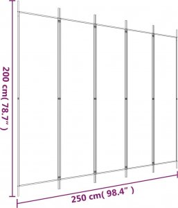 vidaXL vidaXL Parawan 5-panelowy, biały, 250x200 cm, tkanina 8