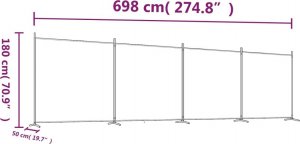 vidaXL vidaXL Parawan 4-panelowy, brązowy, 698x180 cm, tkanina 8