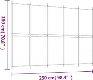 vidaXL vidaXL Parawan 5-panelowy, biały, 250 x 180 cm, tkanina 8