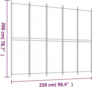 vidaXL vidaXL Parawan 5-panelowy, brązowy, 250x200 cm, tkanina 8