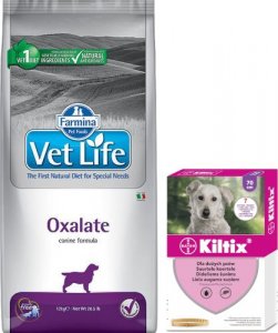 Farmina FARMINA Vet Life Dog Oxalate (Urinary) 12kg + BAYER Kiltix Obroża dla psów dużych dł 70cm 1