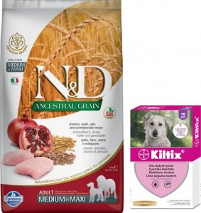 Farmina Farmina N&D Ancestral Grain canine CHICKEN & POMEGRANATE ADULT MEDIUM&MAXI 12kg + BAYER Kiltix Obroża dla psów dużych dł, 70cm 1