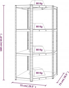 vidaXL vidaXL Regał narożny z 4 półkami, antracytowy 9