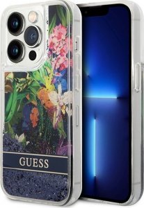 Guess Etui Guess GUHCP14XLFLSB Apple iPhone 14 Pro Max niebieski/blue hardcase Flower Liquid Glitter 1