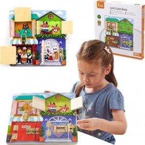 Viga Montessori Drewniana Tablica Manipulacyjna Zamek i Zatrzask Dom 2