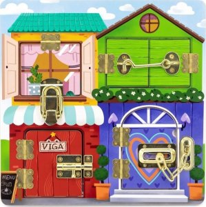 Viga Montessori Drewniana Tablica Manipulacyjna Zamek i Zatrzask Dom 8