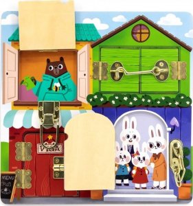 Viga Montessori Drewniana Tablica Manipulacyjna Zamek i Zatrzask Dom 9