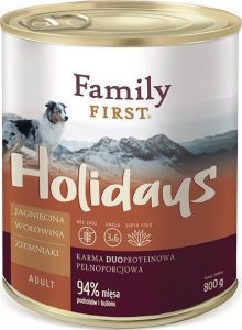 Family First Puszka dla psa, JAGNIĘCIA/WOŁOWINA/ZIEMNIAKI, adult, duoproteina, 800 g 1