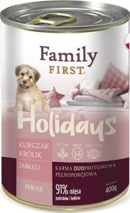 Family First Puszka dla psa, KURCZAK/KRÓLIK/JABŁKO, junior, duoproteina, 400 g 1