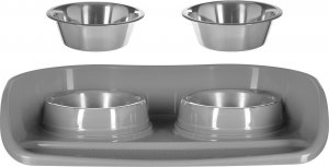 Barry King Zestaw: 2x miska 1,3L ze stali nierdzewnej + podkładka dla psów, szary, 66x49x12cm 2