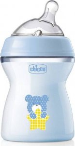 Chicco CHICCO_NaturalFeeling Butelka plastikowa 250ml ze smoczkiem silikonowym przepływ średni 2m+ Niebieska 1