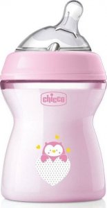 Chicco CHICCO_NaturalFeeling Butelka plastikowa 250ml ze smoczkiem silikonowym przepływ średni 2m+ Różowa 1