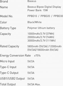 Powerbank Baseus Bipow Digital Display 15W Overseas Edition 20000mAh Czarny 8