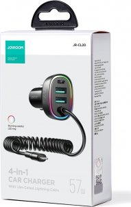 Ładowarka Joyroom Ładowarka samochodowa 4w1 PD, QC3.0, AFC, FCP + kabel Lightning 1,6m 57W czarny (JR-CL20) 5
