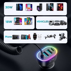 Ładowarka Joyroom Ładowarka samochodowa 4w1 PD, QC3.0, AFC, FCP + kabel Lightning 1,6m 57W czarny (JR-CL20) 7