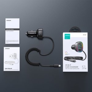 Ładowarka Joyroom Ładowarka samochodowa 4w1 PD, QC3.0, AFC, FCP + kabel Lightning 1,6m 57W czarny (JR-CL20) 9