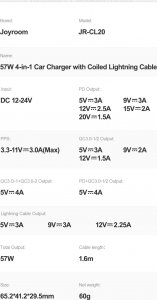Ładowarka Joyroom Ładowarka samochodowa 4w1 PD, QC3.0, AFC, FCP + kabel Lightning 1,6m 57W czarny (JR-CL20) 10