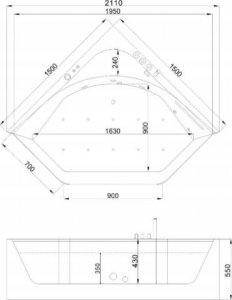 Wanna HDL Dwuosobowa wanna narożna z hydromasażem 150x150x55 6