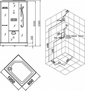 EAGO Kabina parowa z termostatem 100x80 prawa czarna 7